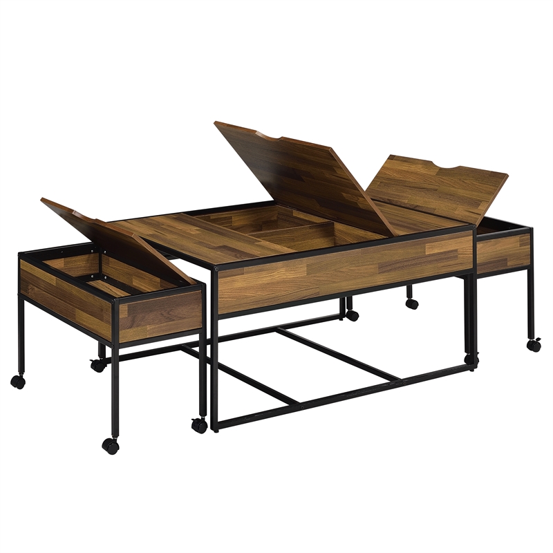 Furniture of America Froy Metal 3-Piece Nesting Table in Black and Walnut