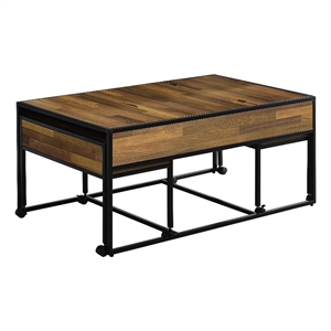 Furniture of America Froy Metal 3-Piece Nesting Table in Black and Walnut