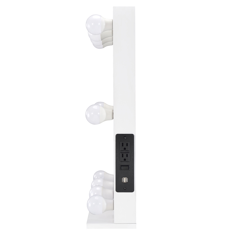 Furniture of America Knott Glam Wood Mirror with Bulbs and USB in White