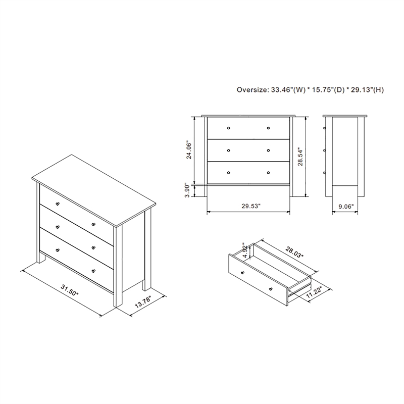 Furniture of America Knott Contemporary Wood 3-Drawer Chest in White