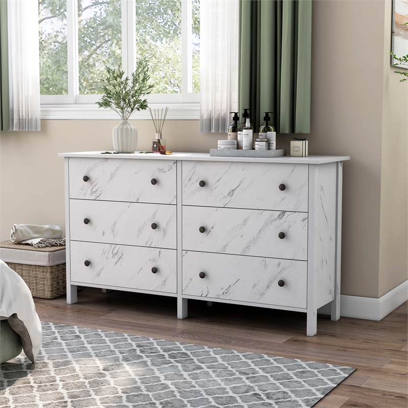 Furniture of America Knott Contemporary Wood 6-Drawer Dresser in White