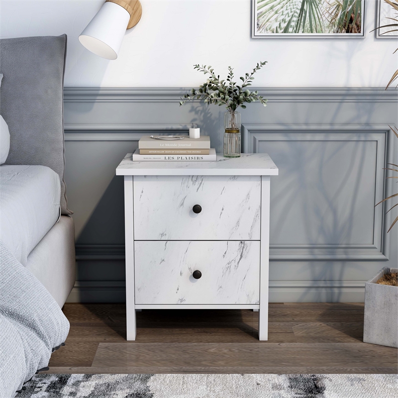 Furniture of America Knott Contemporary Wood 2-Drawer Nightstand in White