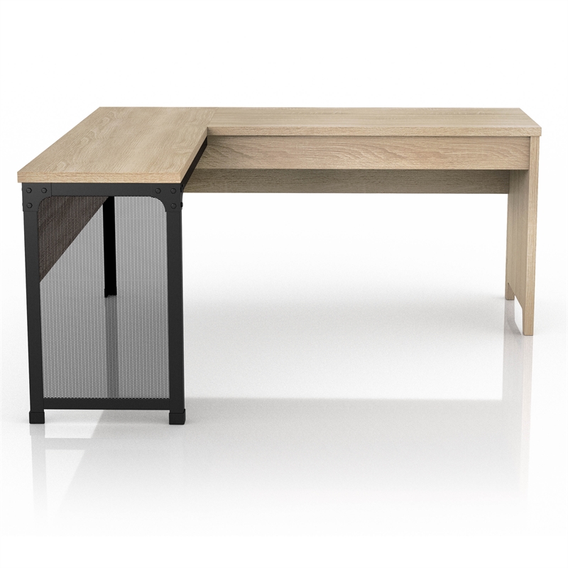 Furniture of America Froy Contemporary Wood L-Shape Desk in Natural Oak