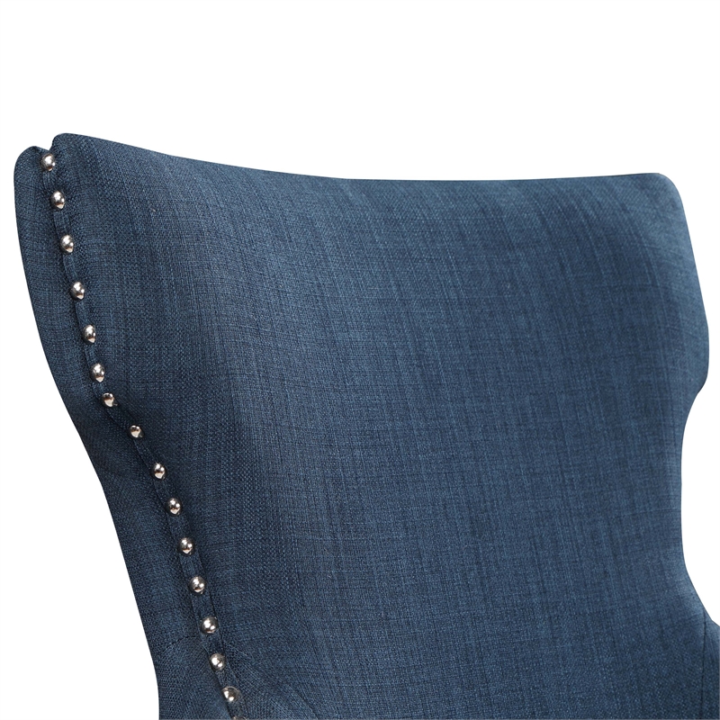 Furniture of America Glanz Fabric Wing-Back Side Chair in Dark Blue (Set of 2)