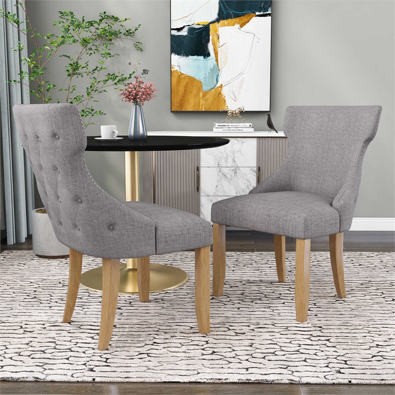 Furniture of America Glanz Fabric Wing-Back Side Chair in Gray (Set of 2)