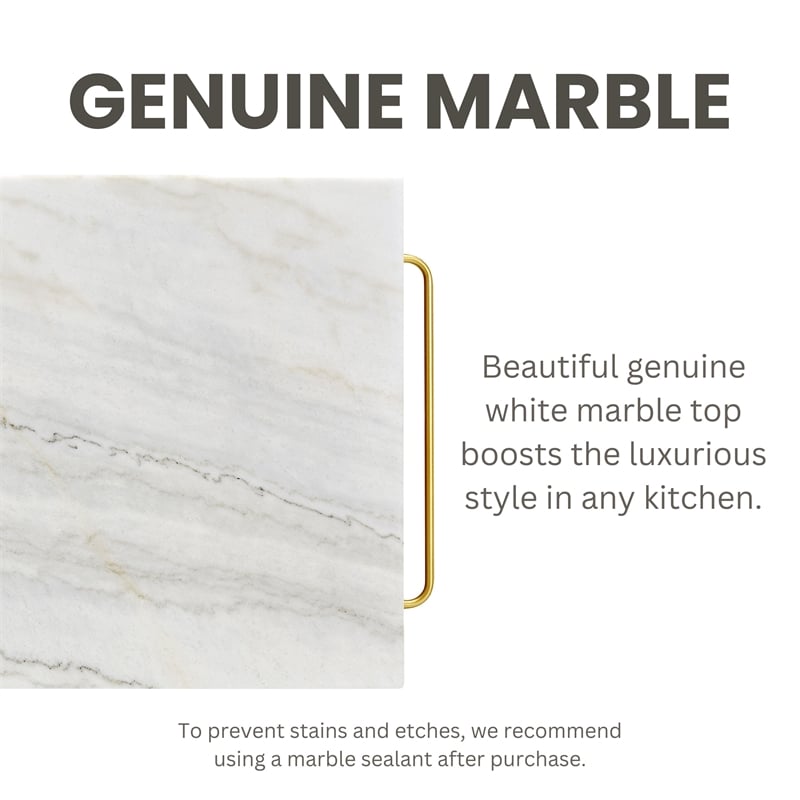 Furniture of America Froy Marble Top Kitchen Island in Gold and White