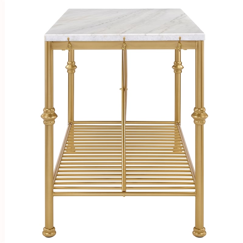 Furniture of America Froy Marble Top Kitchen Island in Gold and White
