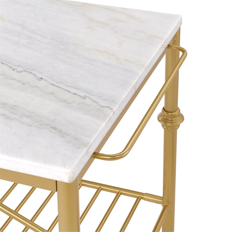 Furniture of America Froy Marble Top Kitchen Island in Gold and White