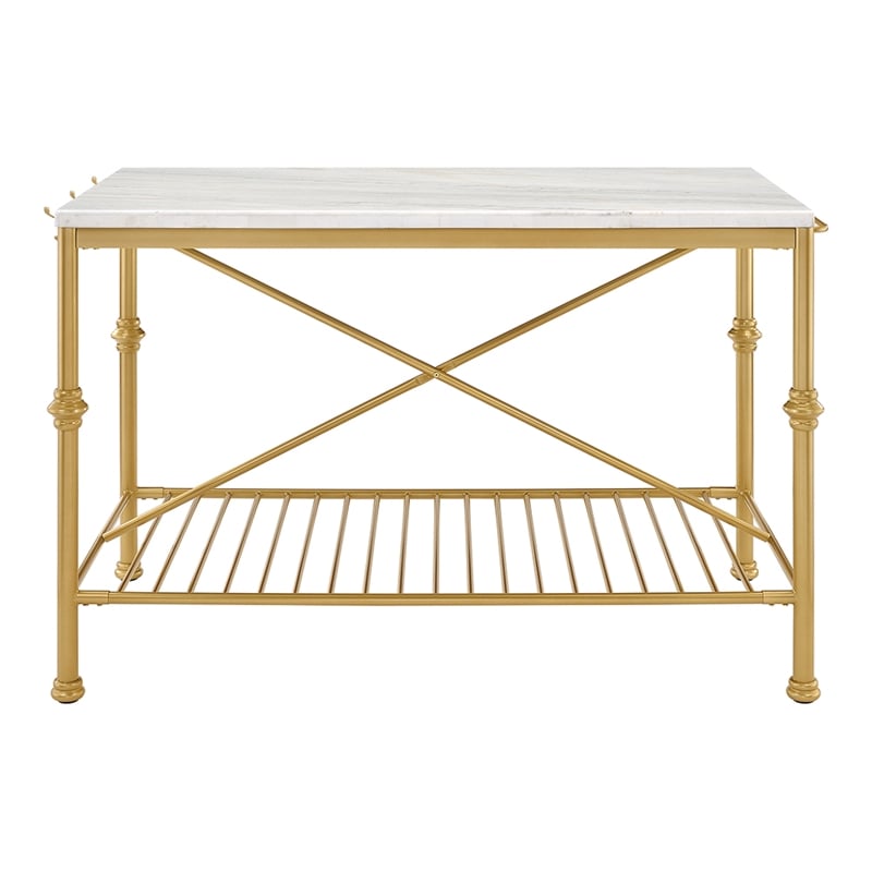 Furniture of America Froy Marble Top Kitchen Island in Gold and White