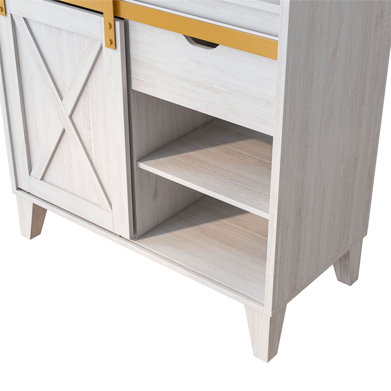 Furniture of America Birch Wood Baker Rack with Sliding Door in White Oak