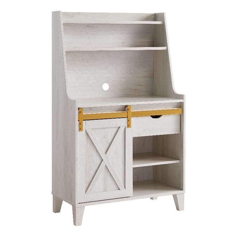 Furniture of America Birch Wood Baker Rack with Sliding Door in White Oak