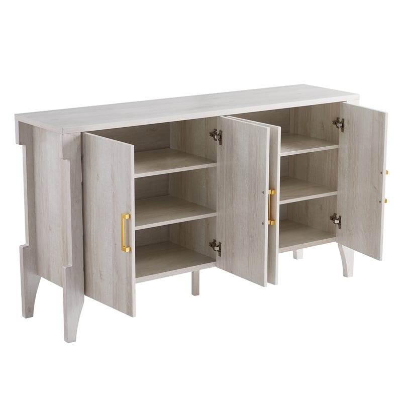 Furniture of America Flyn Farmhouse Wood 6-Shelf Buffet in White Oak