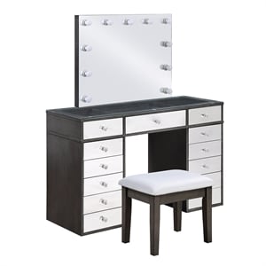 Furniture of America Glanz Wood 3-Piece Vanity Set with USB and LED in Gray