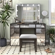 Furniture of America Glanz Wood 3-Piece Vanity Set with USB and LED in Gray