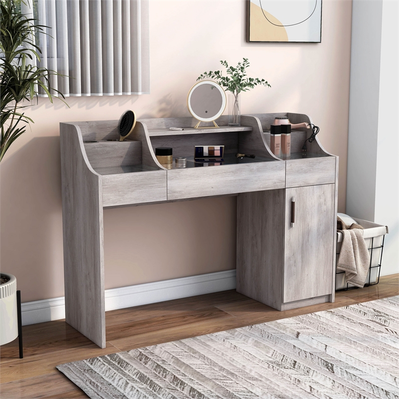 Furniture of America Elm Wood Multi-Storage Vanity Table in Coastal White