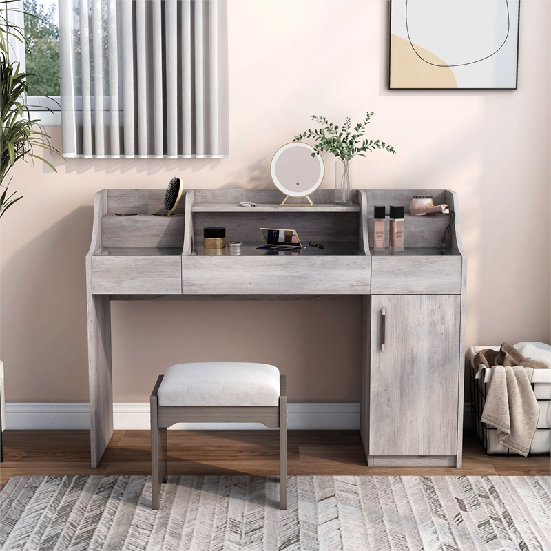 Furniture of America Elm Wood Multi-Storage Vanity Table in Coastal White