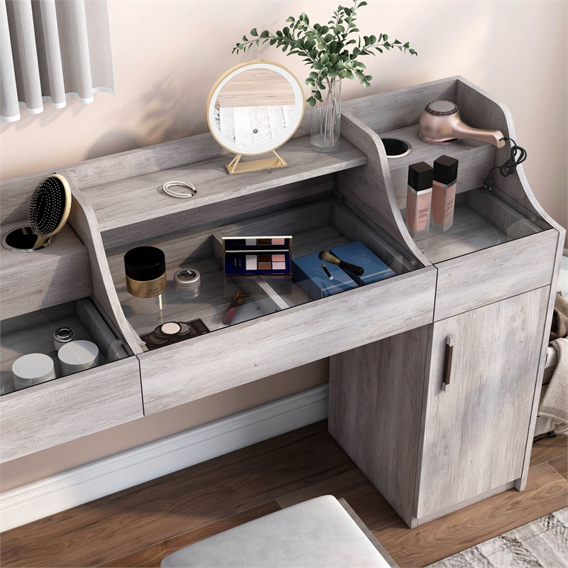 Furniture of America Elm Wood Multi-Storage Vanity Table in Coastal White
