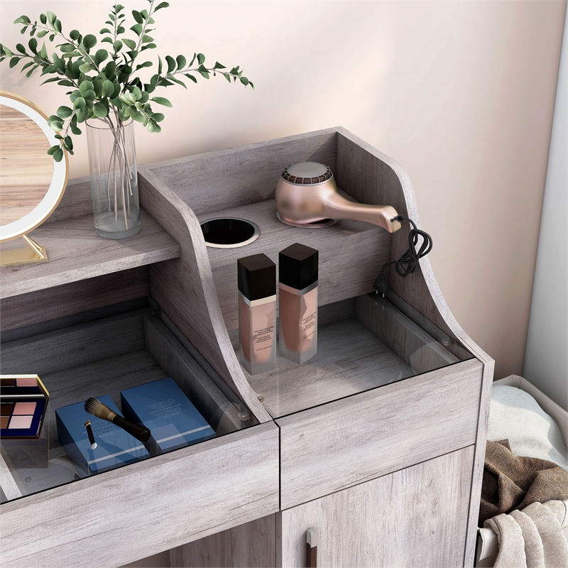 Furniture of America Elm Wood Multi-Storage Vanity Table in Coastal White