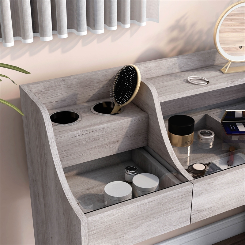 Furniture of America Elm Wood Multi-Storage Vanity Table in Coastal White