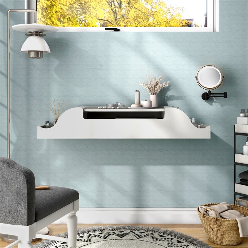 Furniture of America Elm Wood Wall Mounted Makeup Vanity in White