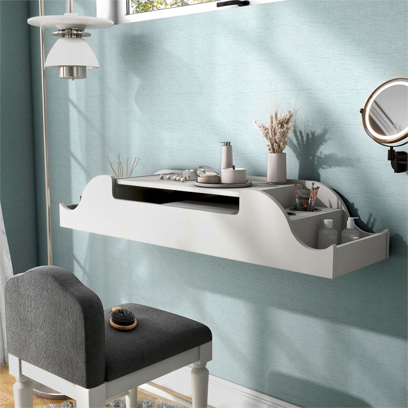 Furniture of America Elm Wood Wall Mounted Makeup Vanity in White