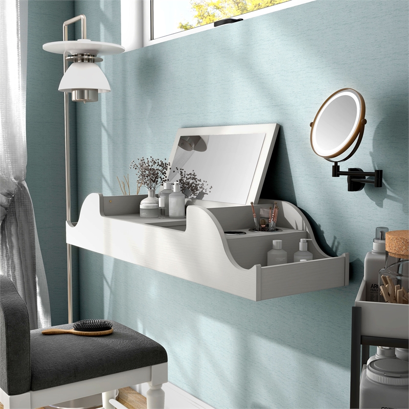 Furniture of America Elm Wood Wall Mounted Makeup Vanity in White
