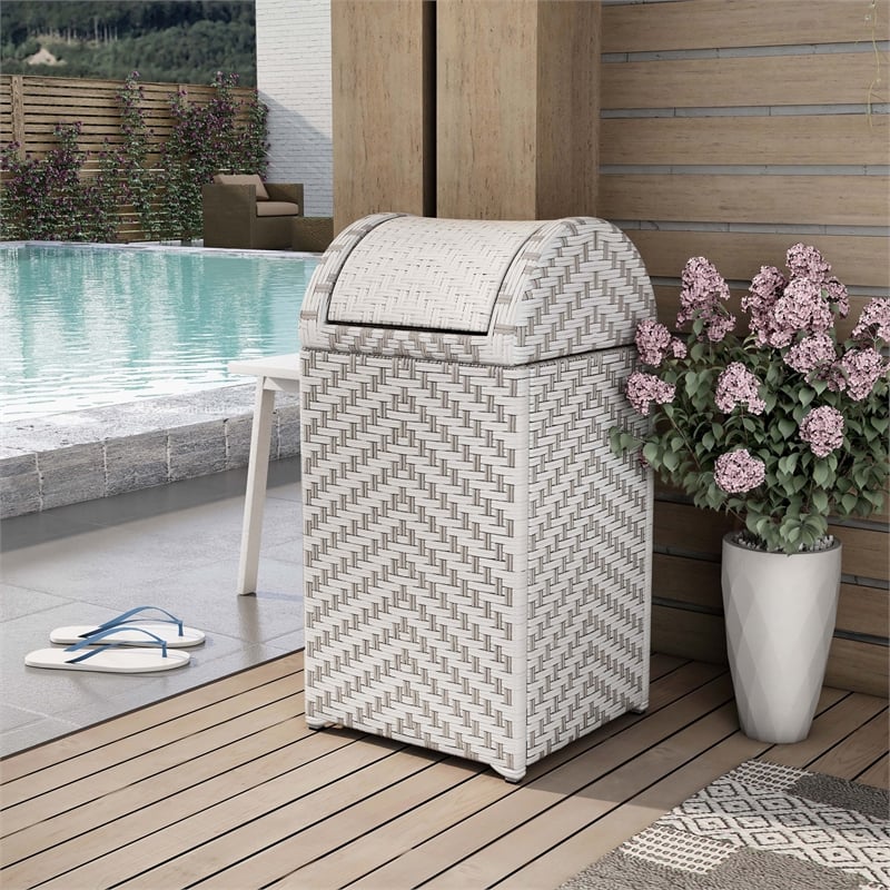 Furniture of America Azur Aluminum and FE Wicker Trash Can in Gray