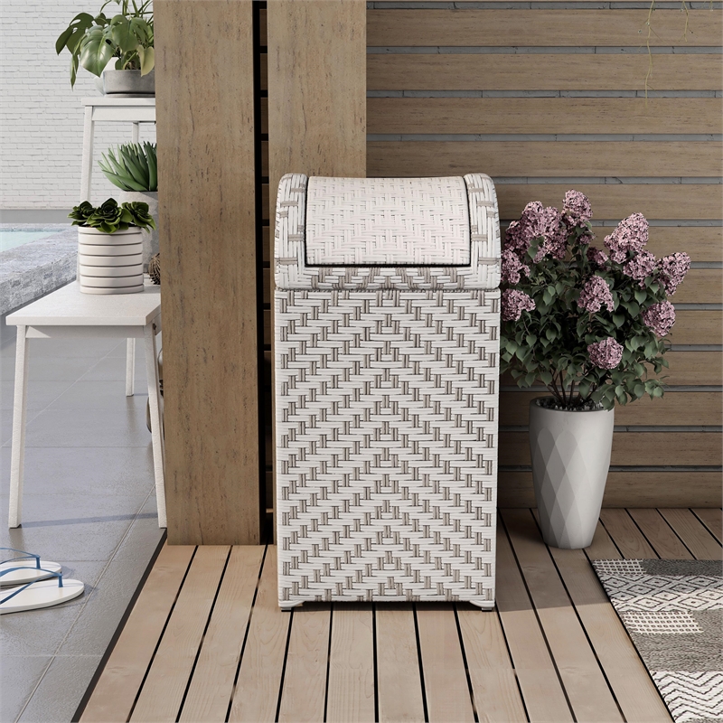 Furniture of America Azur Aluminum and FE Wicker Trash Can in Gray