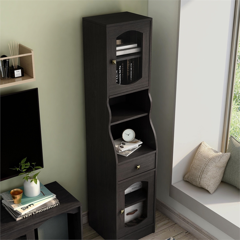 Furniture of America Elm Multi-Storage Wood Tower Cabinet in Espresso