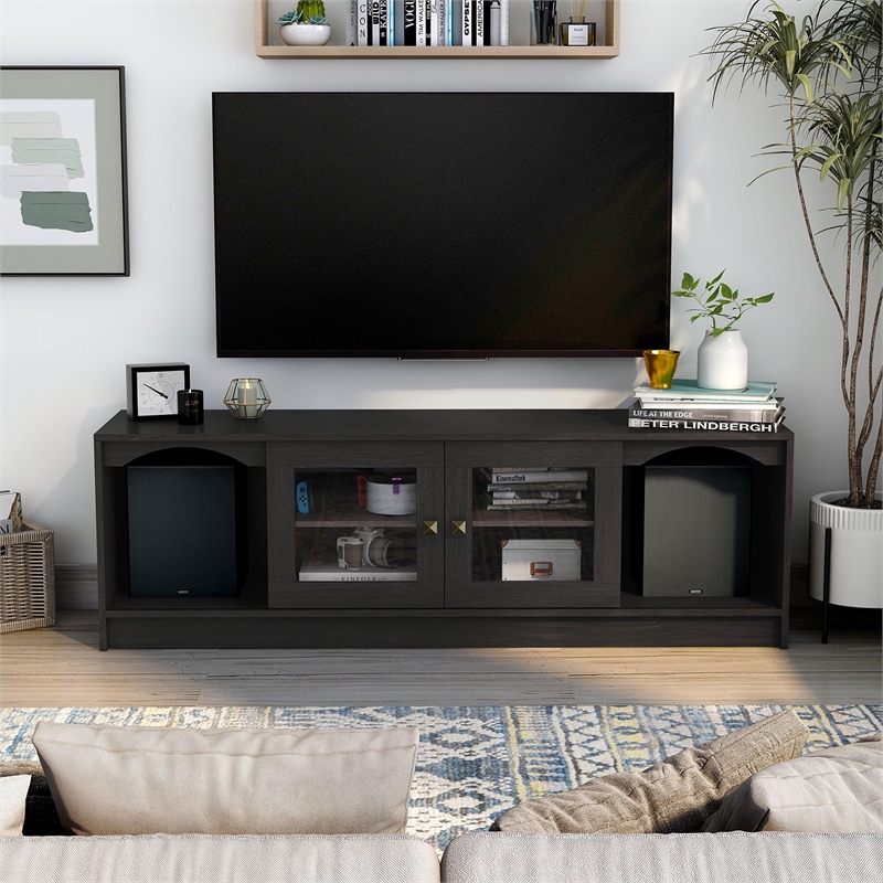 Furniture of America Elm Wood TV Stand with Cable Management in Espresso