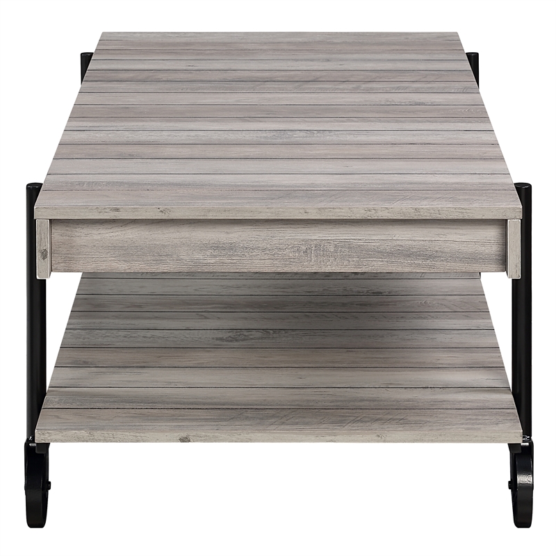 Furniture of America Acres Wood Natural Coffee Table with Metal Black Wheels