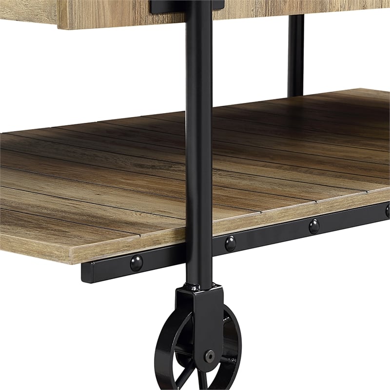 Furniture of America Acres Wood Oak Coffee Table with Metal Black Wheels