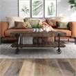 Furniture of America Acres Wood Walnut Coffee Table with Metal Black Wheels