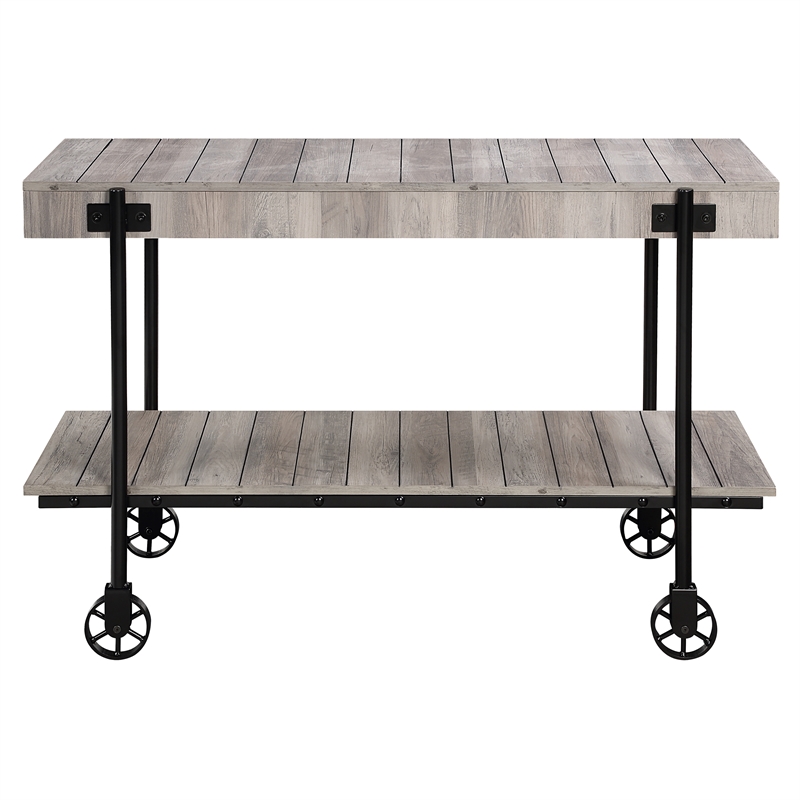 Furniture of America Acres Wood Natural Console Table with Metal Black Wheels