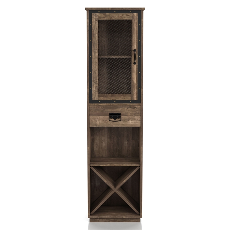 Furniture of America Scandi Wood Tower Cabinet in Reclaimed Oak