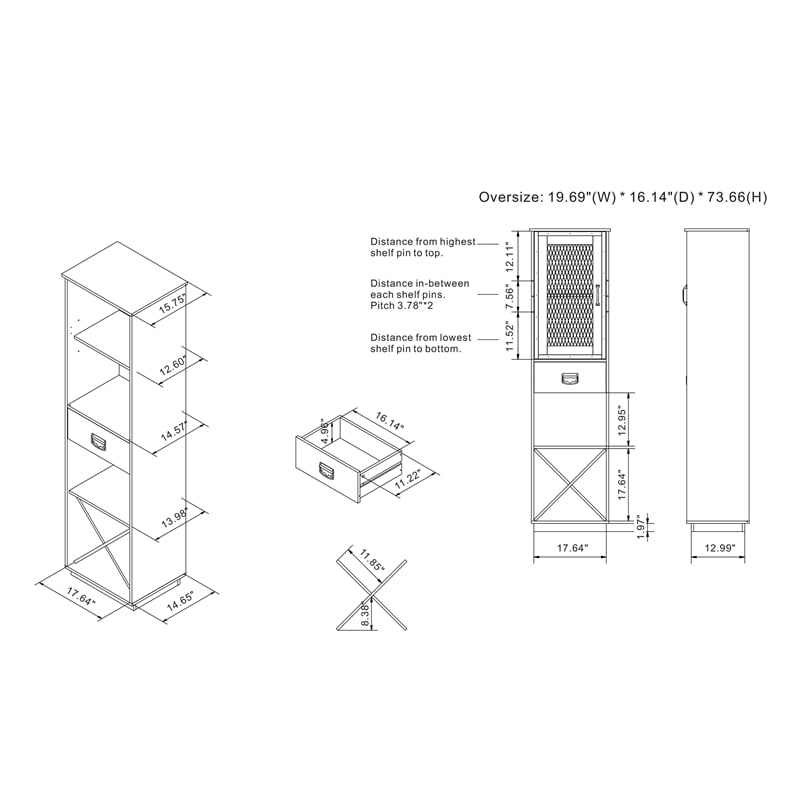 Furniture of America Scandi Wood Tower Cabinet in Reclaimed Oak