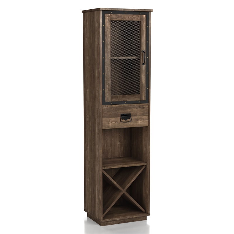 Furniture of America Scandi Wood Tower Cabinet in Reclaimed Oak