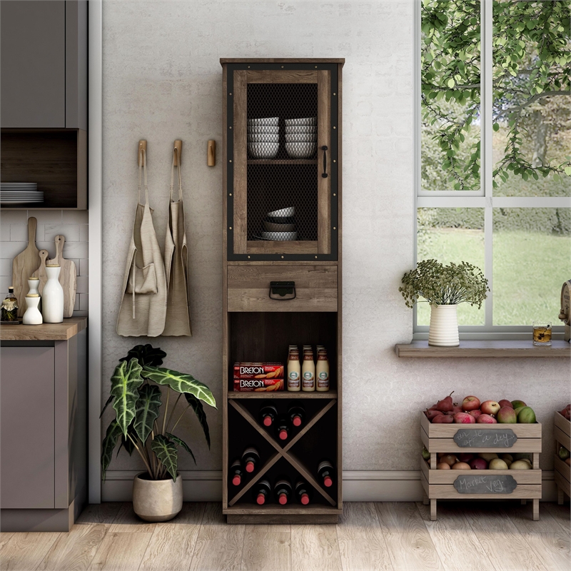 Furniture of America Scandi Wood Tower Cabinet in Reclaimed Oak