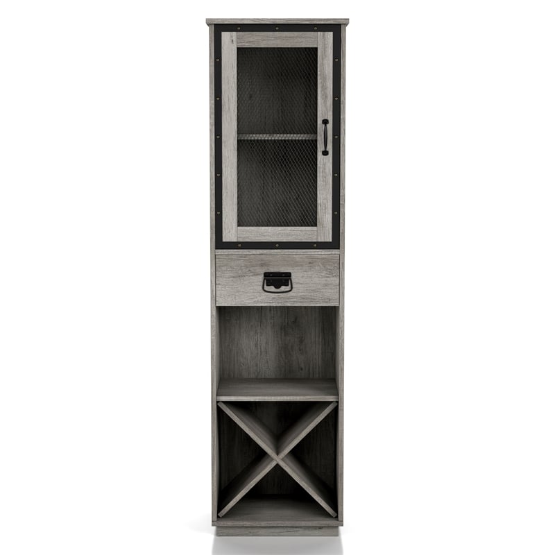 Furniture of America Scandi Wood Tower Cabinet in Vintage Gray Oak