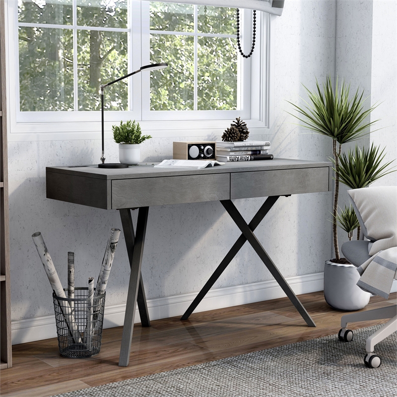Furniture of America Alto Wood Writing Desk with USB in Gray