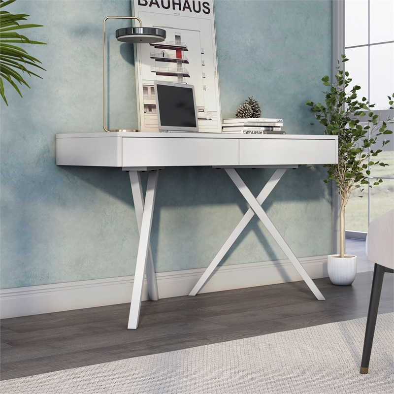 Furniture of America Alto Wood Writing Desk with USB in Luminous White