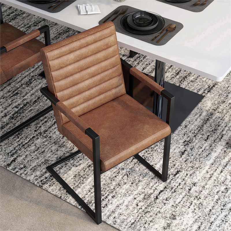 Furniture of America Knolt Fabric Upholstered Armchair in Brown (Set of 2)