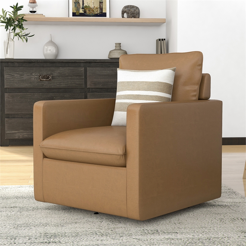 Furniture of America Elm Transitional Faux Leather Swivel Chair in Brown