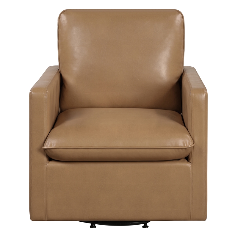 Furniture of America Elm Transitional Faux Leather Swivel Chair in Brown