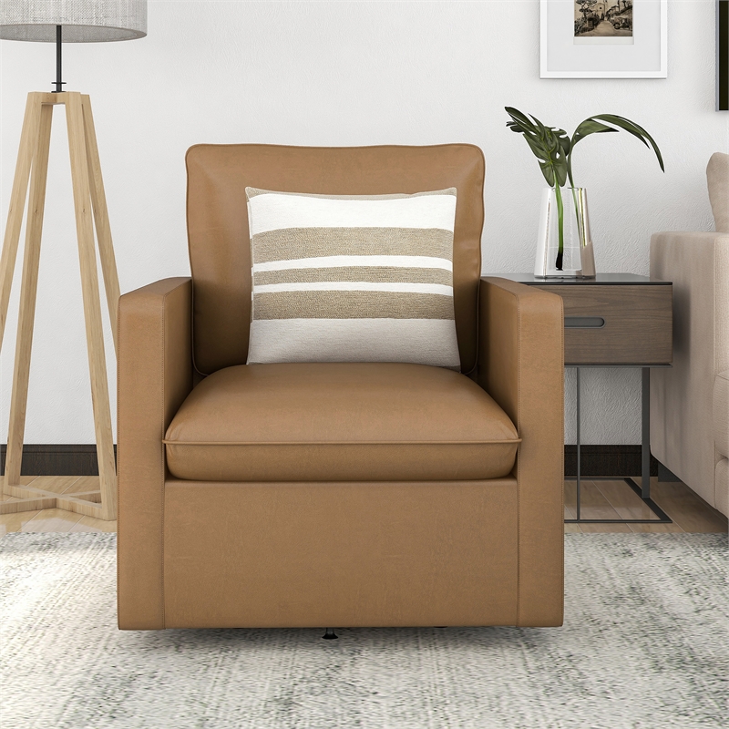 Furniture of America Elm Transitional Faux Leather Swivel Chair in Brown