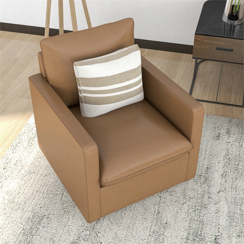 Furniture of America Elm Transitional Faux Leather Swivel Chair in Brown
