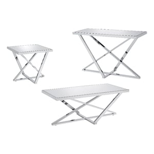 Furniture of America Glanz Metal 3-Piece Coffee Table Set in Chrome