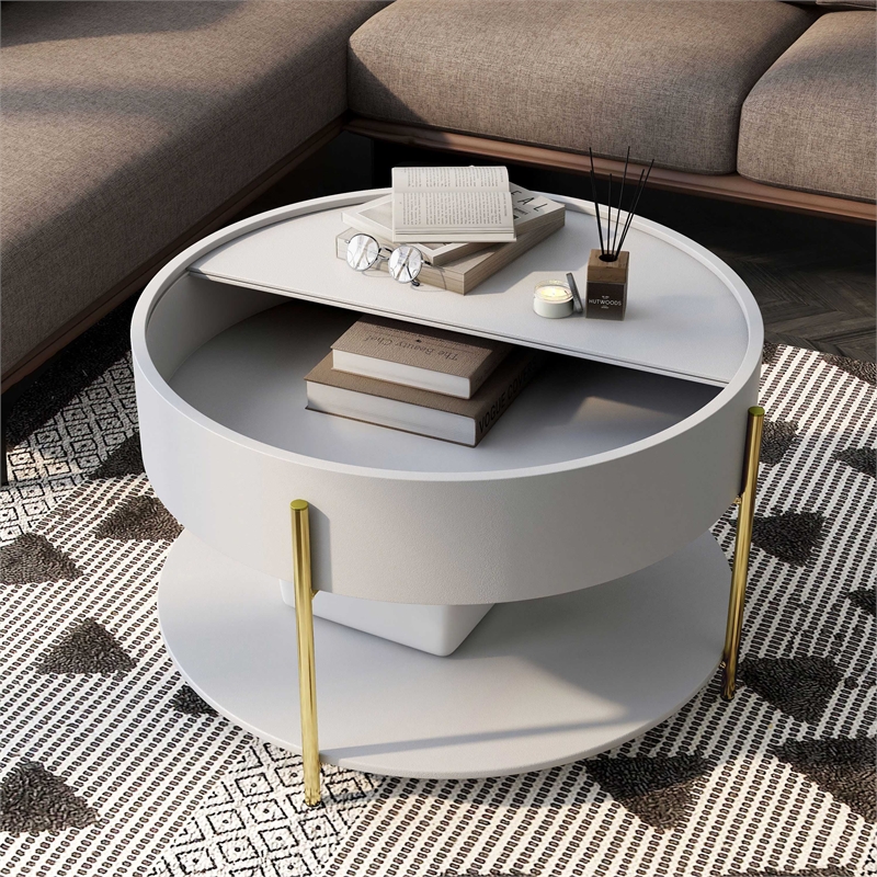 Furniture of America Haft Wood Coffee Table with Hidden Storage in White