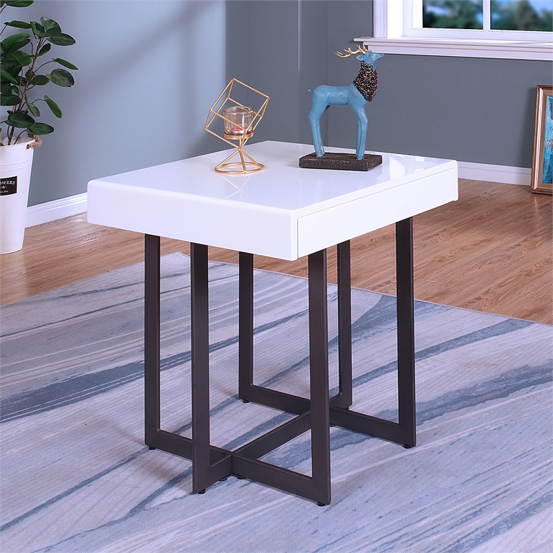 Furniture of America Vasket Contemporary Metal 1-Drawer End Table in White