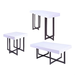 Furniture of America Vasket Contemporary Metal 3-Piece Coffee Table Set in White